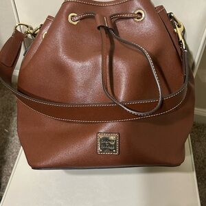 Dooney & Bourke Brown Saffiano Leather Bucket Bag